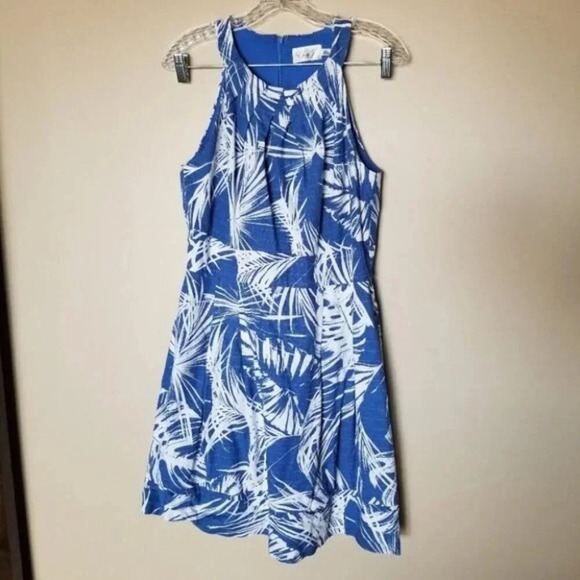 Eliza J Blue  White Leaf Botanical Fit and Flare Dress 10 - Picture 14 of 14